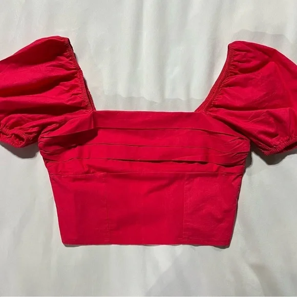 NWT Sim & Sam Puff Sleeved Crop Top Square Neck Size Large in Color Fire Pink - Picture 5 of 8